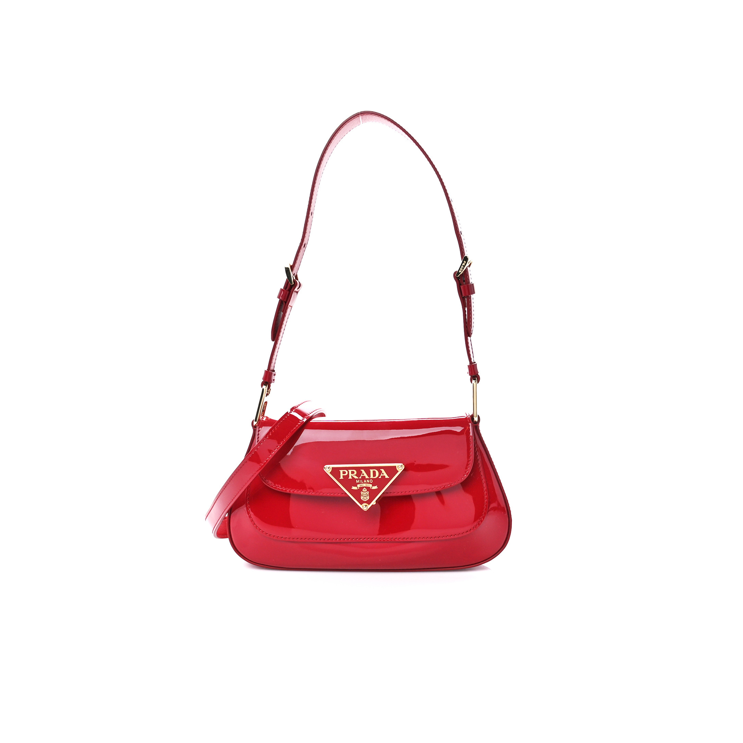 PRADA VERNICE TRIANGLE LOGO FLAP ADJUSTABLE STRAP SHOULDER BAG CHERRY 1BD355 (24*11*4cm)